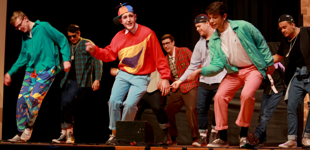 The boys of William Ocean High School boogie down to Footloose (L-R): James Thompson, Joe Roberts, Jackson Burling, Chris Dickson, Ryan Hargood, Mikael Starzynski and Vincent Aspinall. PHOTO/SUZANNE OLIVER