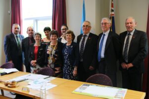 The South Wairarapa District Council. From left, Paora Ammunson, Dayle Harwood, Pam Colenso, Lee Carter, Mayor Viv Napier, Pip Maynard, Margaret Craig, deputy mayor Brian Jephson, Colin Wright and Colin Olds. PHOTOS/HAYLEY GASTMEIER