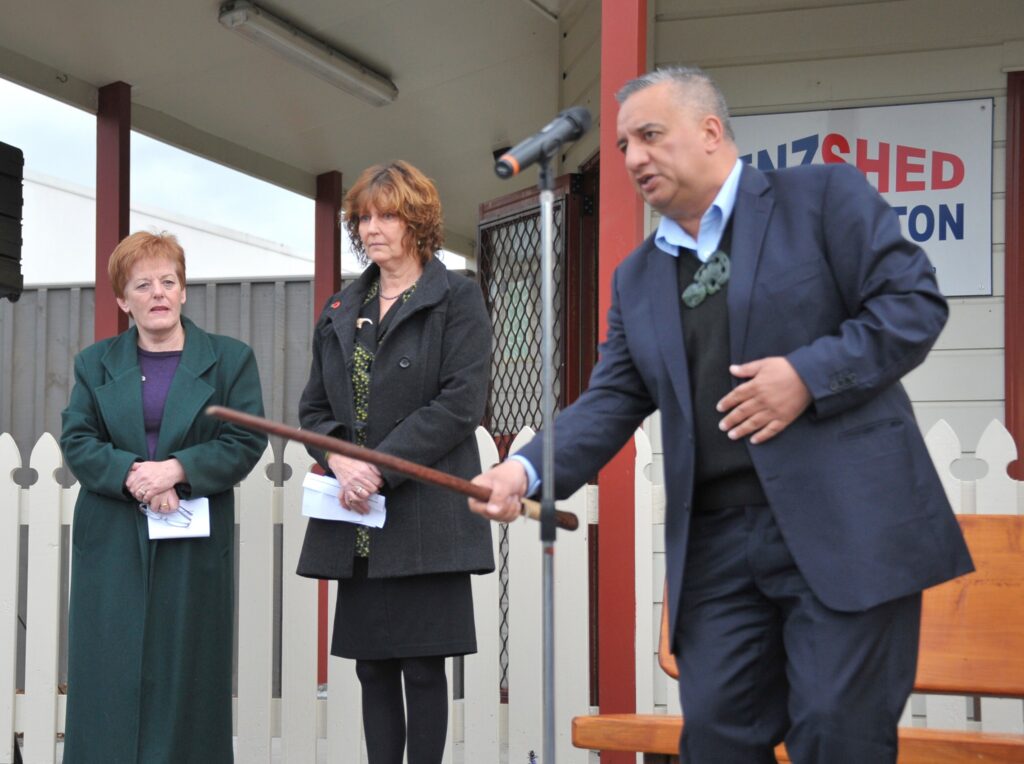 Paora Ammunson (right) blessed the new town square. Archdeacon May Croft (left), and Mayor Adrienne Staples. PHOTO/CHRIS KILFORD