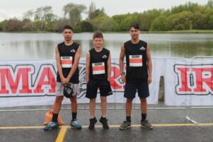 Fred Tai, Rocco Thompson, and Richie Douglas, put their best foot forward for the Iron Maori duathlon event in Masterton. PHOTO/SUPPLIED