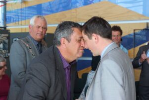 General manager of Kahungunu ki Wairarapa, PJ Devonshire, with new citizen Andrew Earnshaw. PHOTO/EMILY NORMAN