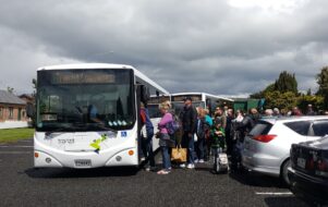 Visitors from Wellington board the bus to explore Wairarapa after getting off the train. PHOTO/SUPPLIED