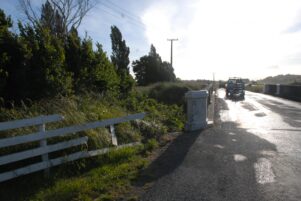Where the vehicle went off the bridge and into the Whangaehu River on Te Ore Ore Bideford Rd.