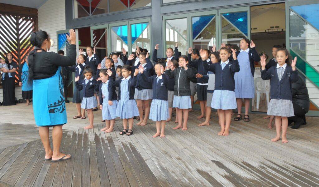 Waiata practice under the guidance of Lily Arahanga. PHOTO/CHRIS KILFORD