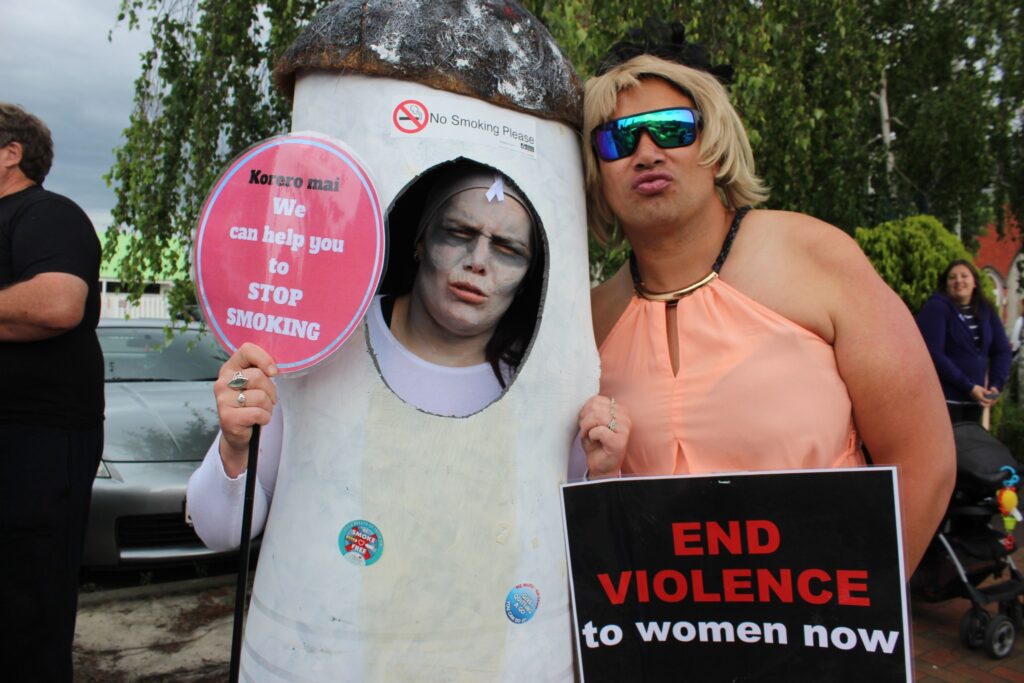 Helen Ropiha-Waiwai, a quit smoking coach from Whaiora, and Willie Hammond, youth mentour of Wairarapa Safer Community Trust. PHOTO/EMILY NORMAN
