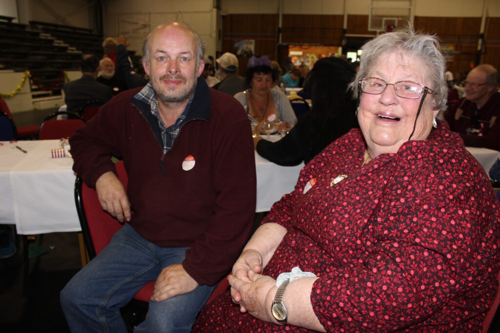 Chris Archer of Woodville and Ann-Marie Bengston of Pahiatua. Ann-Marie has been coming along to the lunch for eight years now. PHOTO/EMILY NORMAN