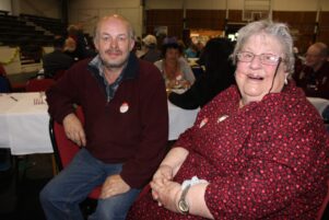 Chris Archer of Woodville and Ann-Marie Bengston of Pahiatua. Ann-Marie has been coming along to the lunch for eight years now. PHOTO/EMILY NORMAN