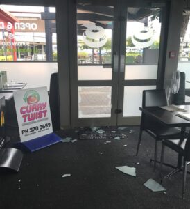 The damage after a break-in at the Kuripuni restaurant.