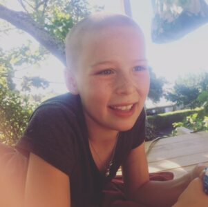 Phoebe Wylie after her head was shaved. PHOTO/SUPPLIED