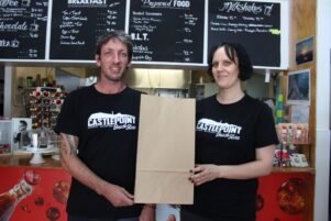 Castlepoint Store owners Joe and Paula Vermeer have replaced plastic bags with paper ones. PHOTO/EMILY NORMAN