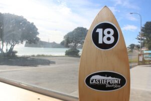 Castlepoint Store's new branding is on the surfboard table numbers. PHOTO/EMILY NORMAN
