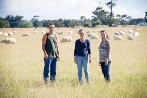 Caio Roach, Jessica Roach and Sandie Shivas on the farm. PHOTOS/GRAEME BOWDEN