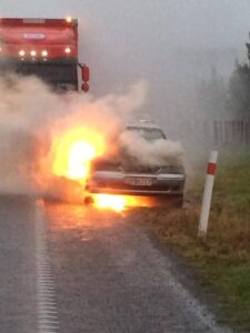 The Pahiatua couple had a matter of seconds to get out of their car before it went up in flames. PHOTO/SUPPLIED