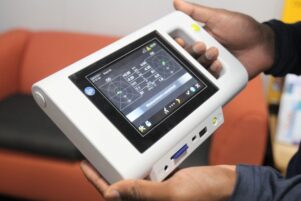 Ravi Dass showing how the plusoptix feeds back data within seconds. PHOTO/CHELSEA BOYLE