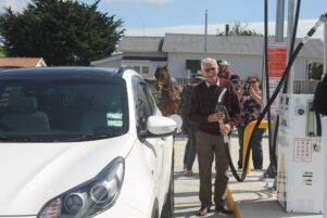 Carne Berry was the first to fuel up at the new fuel stop. PHOTO/EMILY NORMAN