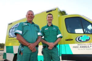 Wellington Free Ambulance paramedics, father and son Rob (left) and Andrew Gladding.PHOTO/HAYLEY GASTMEIER