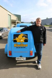 Lloyd Wilson with the trailer built for tourism venture, KiwiGoa.